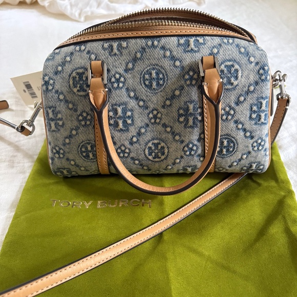 Tory Burch Mini T Monogram Denim Barrel Bag - Picture 6 of 6